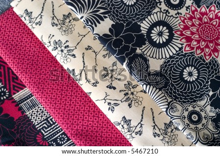 A selection of various quilting fabrics, Japanese style patterns