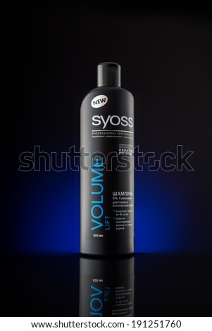 MOSCOW, RUSSIA - APRIL 30 , 2014: Photo of shampoo Syoss - known brand of the German company Schwarzkopf & Henkel. Under this brand is a professional range of hair care products.