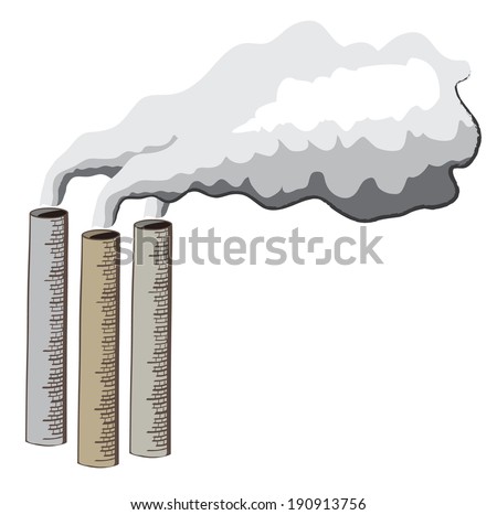 Cartoon illustration of industrial chimneys emitting smoke