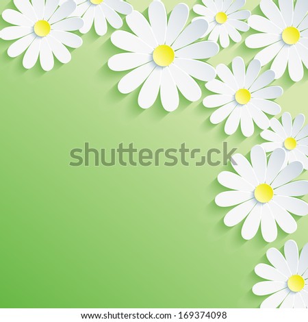 Abstract spring green background with 3D flower chamomile Floral background Raster version Abstract spring green background with 3D flower chamomile Floral background Raster version