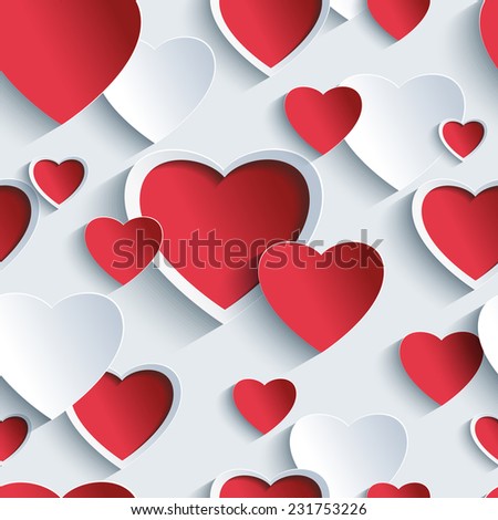 Stylish Valentines day background seamless pattern with red grey 3D hearts Creative abstract wallpaper with hearts Love card for Valentines day Vector illustration Stylish Valentines day background seamless pattern with red grey 3D hearts Creative abstract wallpaper with hearts Love card for Valentines day Vector illustration