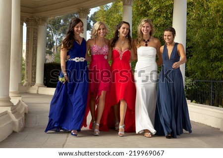 Beautiful Teenage Girls Walking in their Prom Dresses