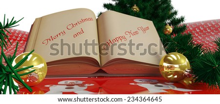 Decorated Christmas tree,book and decorations for Christmas tree