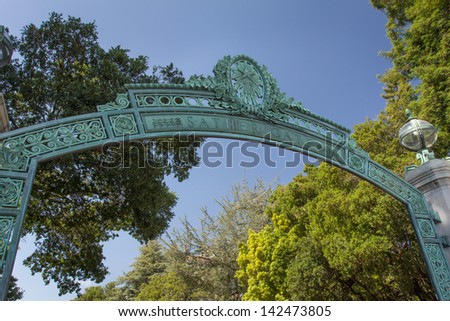 BERKELEY, CA/USA - JUNE 15: Historic Sather Gate on the campus of the University of California at Berkeley is a prominenet landmark leading to Sproul Plaza.  June 15, 2013.