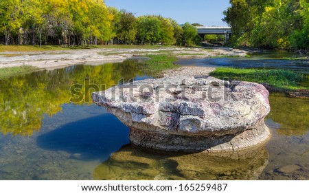 Historic Round Rock at Bushy Creek, namesake of the City of Round Roud, Texas, USA