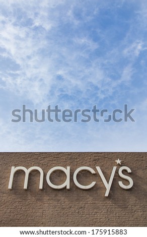 SALINAS, CA/USA - FEBRUARY 8, 2014: Macy\'s store vertical image in Salinas California.  Macy\'s is a  chain of department stores owned by American multinational corporation Macy\'s, Inc.