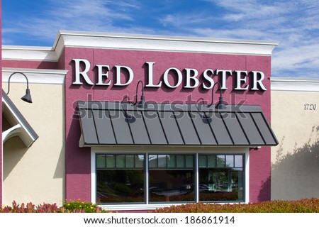 SALINAS, CA/USA - APRIL 8, 2014: Red Lobster Restaurant exterior. Red Lobster is a casual dining restaurant chain owned by Darden Restaurants, Inc.