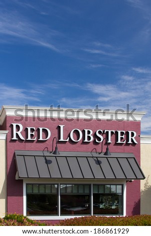 SALINAS, CA/USA - APRIL 8, 2014: Red Lobster Restaurant exterior. Red Lobster is a casual dining restaurant chain owned by Darden Restaurants, Inc.