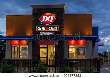 BLOOMINGTON, MN/USA - JUNE 19, 2014:  Dairy Queen restaurant exterior. Dairy Queen is a chain of soft serve and fast food restaurants owned by International Dairy Queen, Inc.