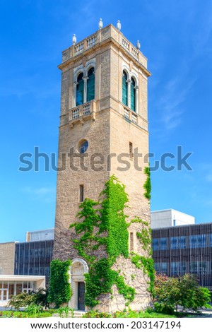 MADISON, WI/USA - JUNE 26, 2014: Carillon Tower on the campus of the University of Wisconsin-Madison. The University of Wisconsin is a Big Ten University in the United States.