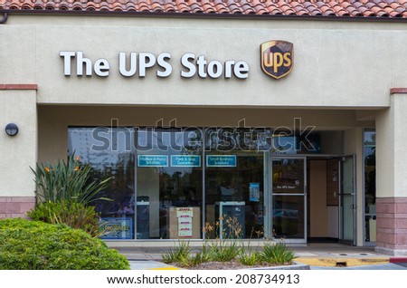 PASADENA, CA/USA - AUGUST 2, 2014: The UPS Store exterior. The UPS Store network is the world\'s largest franchisor of retail shipping, postal, printing and business service centers.