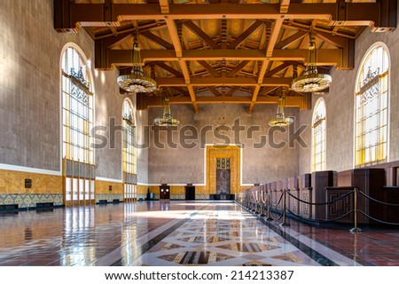 LOS ANGELES, CA/USA - AUGUST 30, 2014. Interior space of Union Station. Los Angeles Union Station is the largest railroad passenger terminal in the Western United States.