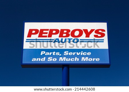 PASADENA, CA/USA - SEPTEMBER 1, 2014: Pep Boy auto repair and parts sign. Pep Boys is a full-service and tire automotive aftermarket chain.