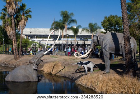 LOS ANGELES, CA/USA - NOVEMBER 29, 2014: George C. Page Museum at Le Brea Tar Pits. La Brea Tar Pits and Hancock Park are in urban Los Angeles in the Miracle Mile district.