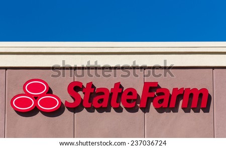 SANTA CLARITA, CA/USA - DECEMBER 6, 2014: State Farm Insurance exterior and logo. State Farm is a group of insurance and financial services companies in the United States.