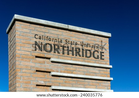 NORTHRIDGE, CA/USA - DECEMBER 23, 2014: Entrance sign to California State University, Northridge. Cal State Northridge is a public university in the Northridge neighborhood of Los Angeles, California.