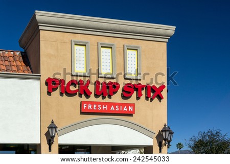 GRANADA HILLS, CA/USA - JANUARY 6, 2015: Pick up Stix Fresh Asian restaurant. Pick Up Stix serves fresh Asian cuisine through corporate-owned restaurants and franchises in Southern California.