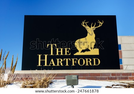 MAPLE GROVE, MN/USA - JANUARY 18, 2015: The Hartford Insurance Company Sign and Logo. The Hartford Financial Services Group, Inc. is a United States-based investment and insurance company.