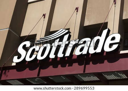 PASADENA, CA/USA - JUNE 21, 2015: Scottrade exterior sign and logo. Scottrade is a privately owned American discount retail brokerage firm.