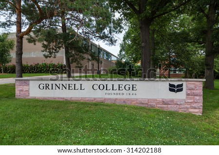 GRINNELL, IA/USA - AUGUST 8, 2015: Entrance sign on the campus of Grinnell College.