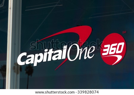 LOS ANGELES, CA/USA - NOVEMBER 11, 2015: Capital One 360 bank exterior and logo. Capital One Financial Corporation is an American bank holding company.