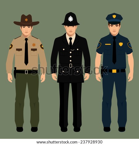 british policeman and sheriff uniform, vector police officers people, profession vector illustration