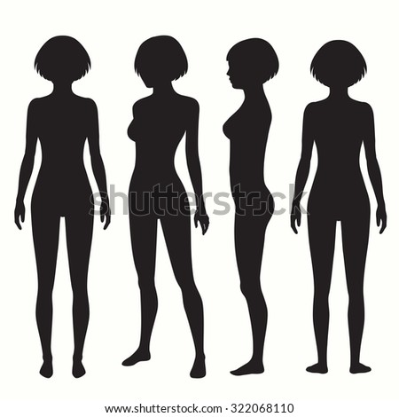 Human Body Anatomy, Front, Back, Side View, Vector Woman Illustration