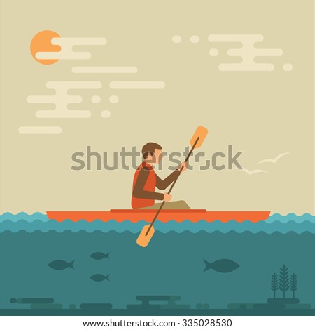 kayak vector illustration, kayaking water sport,