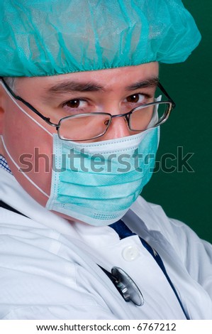 A medical healthcare worker in uniforms (doctor) at work.