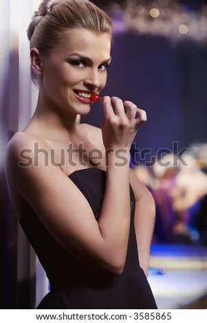 pretty woman in nightclub, different kinds of lighting,