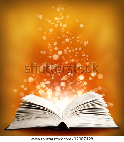 The  open Magic Book on an orange background