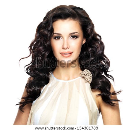 Beautiful brunette woman with beauty long curly hairstyle Fashion model with wavy hairs Beautiful brunette woman with beauty long curly hairstyle Fashion model with wavy hairs