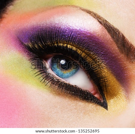 Closeup Female Eye With Beautiful Fashion Bright Makeup