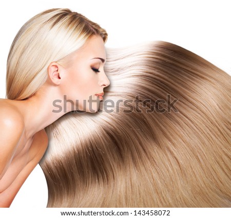 Beautiful Woman With Long White Hair. Closeup Portrait Of A Fashion Model Over White Background