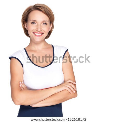 Portrait Of A Beautiful Young Adult White Happy Woman Over White Background