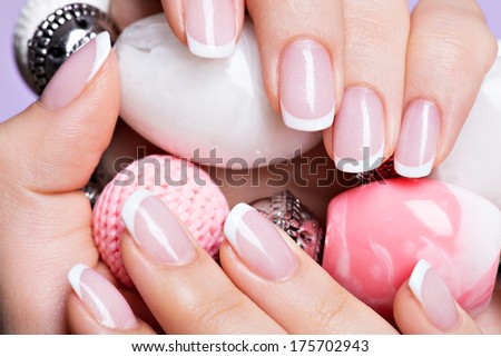 Beautiful Woman\'S Nails With Beautiful French White Manicure