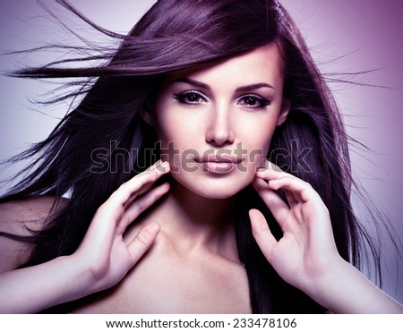 Fashion model  with beauty long straight hair.  Concept image is in tinting colorize style