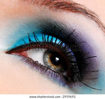 stock photo : Modern fashion blue makeup of a female eye - macro shot