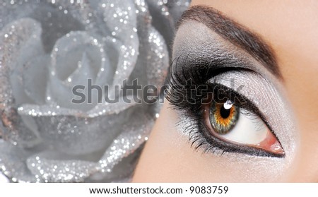 Fashion Image of woman eye with ceremonial make-up.