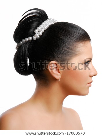 wedding hairstyle picture. stock photo : beautiful wedding hairstyle on young adult woman
