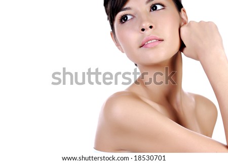 stock photo A portrait of a beautiful teen model posing on a white 