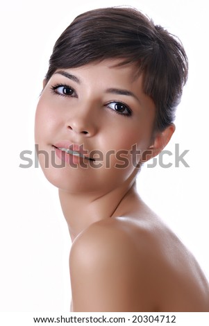 stock photo Closeup portrait of young adult attractive girl with nude 