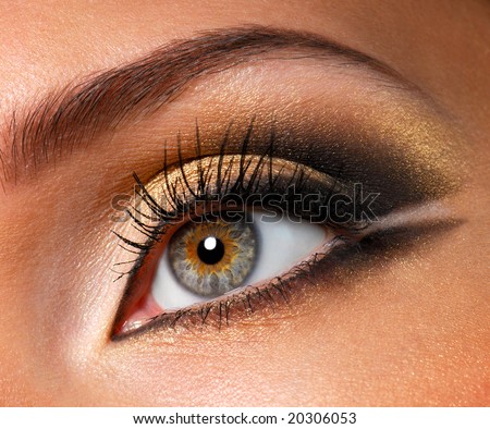 stock photo : Modern style of golden-brown make-up. Beautiful woman eyes