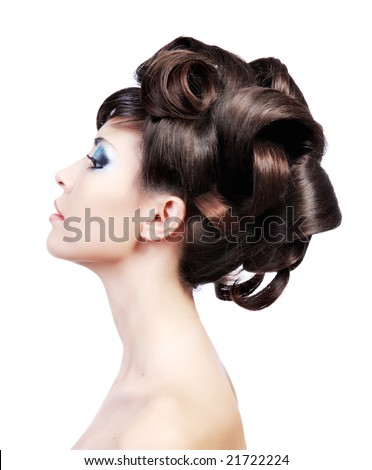 stock photo : Wedding hairstyle. Profile portrait of a cute model with 