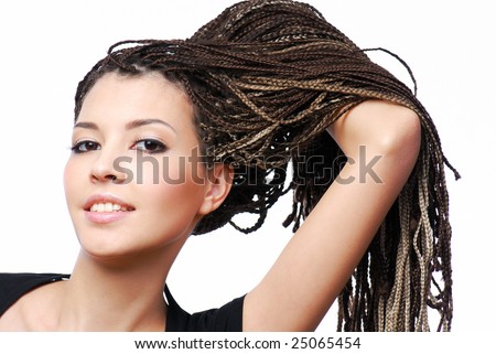 stock photo Portrait of young pretty girl showing the dreadlocks on 