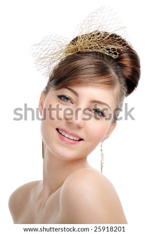 design hairstyle. stock photo : Close-up woman face with creative design hairstyle