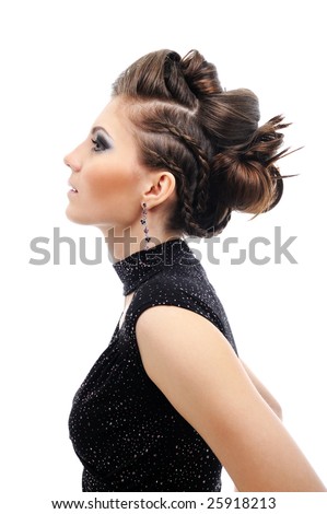 stock photo : Profile of woman with stylish hairstyle - white background