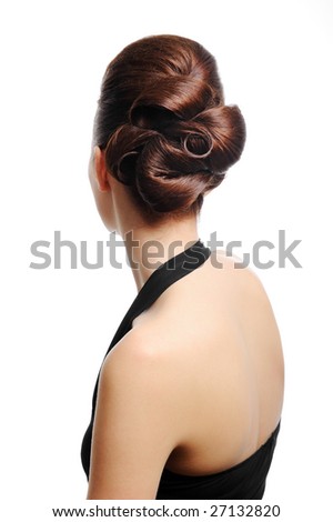 beauty hairstyle. stock photo : eauty hairstyle rear view isolated on white