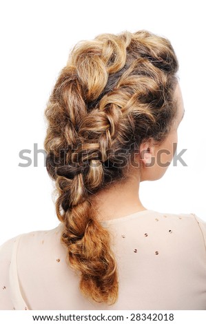 stock photo : Pigtail - Rear view of modern female hairstyle isolated on 