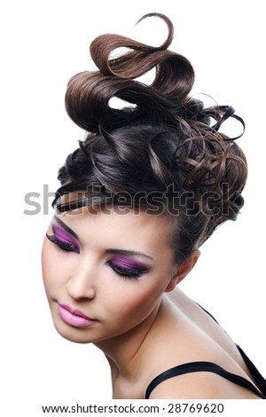 stock photo : Fashion hairstyle and bright stylish make-up